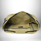 Intérieur ouvert d'un sac à dos en toile beige avec un cordon de serrage noir et une petite poche zippée intégrée. — vue 6