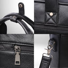 Différentes parties d'un sac à main en cuir noir. La première est une poignée, le bouton, la deuxième est la fermeture à glissière, le troisième est un fermoir et les autres parties du sac en cuir. — vue 7