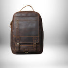Sac à dos en cuir marron avec poches et sangles.
— vue 6