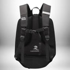 Vue arrière d'un sac à dos coque rigide moto noir avec des bretelles rembourrées, une sangle de poitrine et des détails réfléchissants. — vue 2