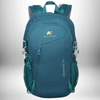 A teal Nevo Rhino Advance 20 backpack. The backpack is in a front-facing view, and the main compartment has a zipper. There are two side pockets and attachments for hiking poles. The Nevo Rhino logo is at the top of the backpack. — vue 1