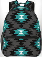 Sac à dos ethnique avec un motif géométrique noir, turquoise, gris et blanc. — vue 8