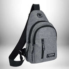 Voici une image d'un sac de sport bandoulière gris avec des poches zippées et une sangle noire réglable.
— vue 7