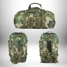 Une image de sacs de camouflage, dont un sac de sport et deux sac à dos, mis en avant sur un fond dégradé.
 — vue 3