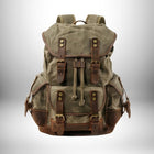 Sac à dos en toile robuste avec garnitures en cuir.
 — vue 3