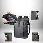 Une photographie promotionnelle d'un sac à dos noir avec des coussins pour ordinateur portable en vedette et des coussins latéraux. — vue 4