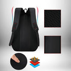 Un sac à dos noir avec des bretelles, avec des images montrant des détails tels que du tissu en maille et une section transversale de la conception respirable. — vue 3