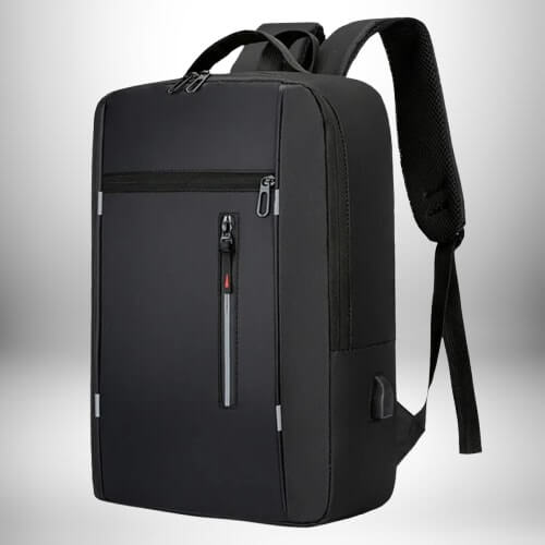 Sac à dos homme chic noir avec plusieurs poches, parfait pour le travail ou les déplacements.
