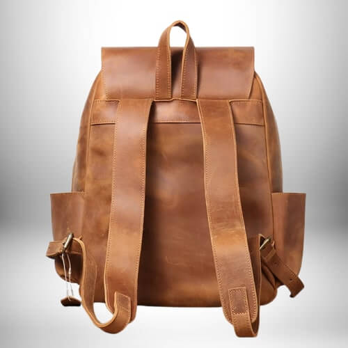 Sac à dos camel - Grand sac en cuir véritable pour voyage et ordinateur, style rétro