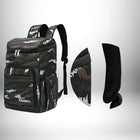 Un sac a dos thermos camo vert et marron avec bretelles noires sur fond degrade blanc. — vue 4