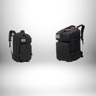 Deux vues d'un sac à dos camping noir, présentées sur fond blanc.
 — vue 3