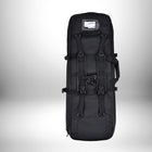 Un sac a dos chasse porte fusil noir, avec des sangles, une fenêtre pour insérer des informations et une poignée. — vue 1