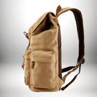 Image d'un sac a dos coton beige, avec des poches et des bretelles marron foncé. — vue 2
