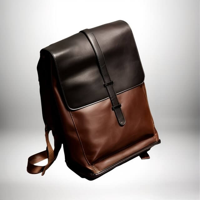 Un élégant sac à dos urbain homme,sac à dos urbain en cuir noir et marron, idéal pour un look moderne et fonctionnel.