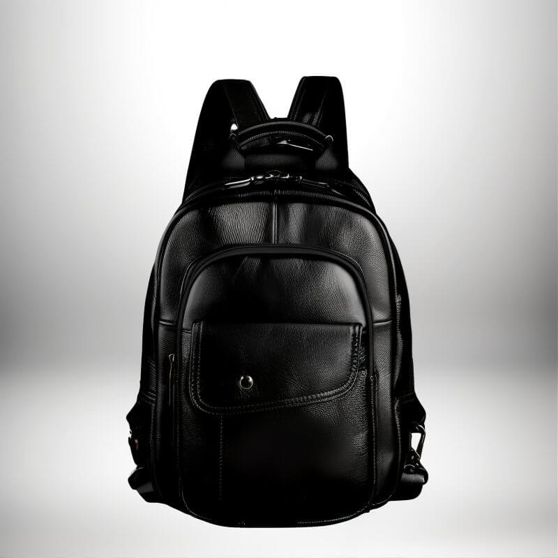 Un mini sac à dos pour homme en cuir noir, avec plusieurs poches, parfait pour un usage quotidien.