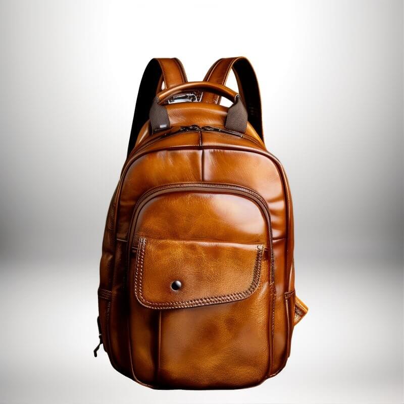 Beau mini sac à dos homme cuir marron.