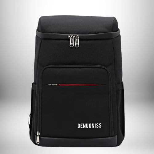 Sac à dos noir avec le mot-clé ""DENUONISS"" écrit en blanc en bas.