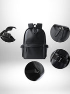 Un sac dos cuir homme noir, avec plusieurs gros plans sur les détails tels que les fermetures éclair, les bretelles et les coutures. — vue 7