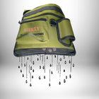 Image d'un sac a dos pour detecteur metaux vert, avec des dessins de gouttes de pluie qui en tombent. — vue 3