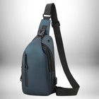 Sac banane homme luxe​ bleu et noir, de qualité, avec plusieurs compartiments et une bandoulière ajustable.
 — vue 7