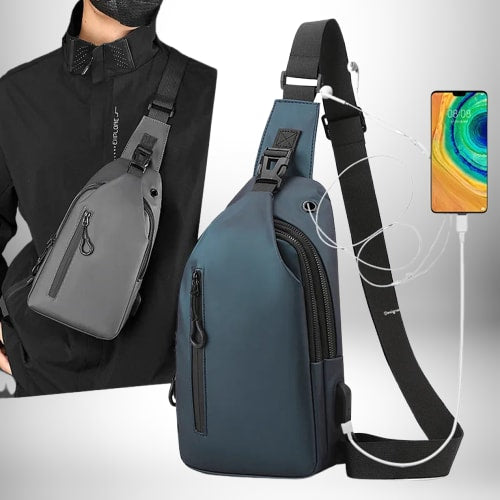 Sac banane homme luxe - Bandoulière waterproof en nylon avec charge USB