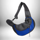 Sac bandoulière petit chien​ bleu et gris, idéal pour transporter un petit chien sur l'épaule.
 — vue 2