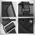 Quatre images montrant les détails d'un sac de type "cartable professeur" : couture délicate, détails de haute qualité, crochet de réglage de la sangle, et tissu en nylon avec une étiquette.
 — vue 3