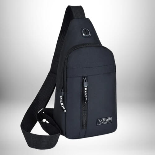 Sac de sport bandoulière noir en tissu.
