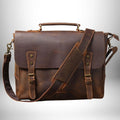 Cartable Prof en Cuir Véritable - Mallette Enseignant avec Compartiment Ordinateur