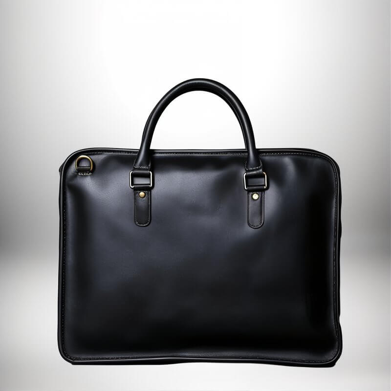 Un sac à main noir avec une poignée et des détails métalliques.